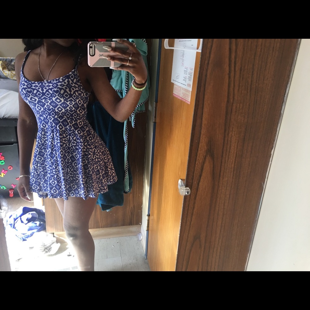 Blue and White Patterned Skater Dress